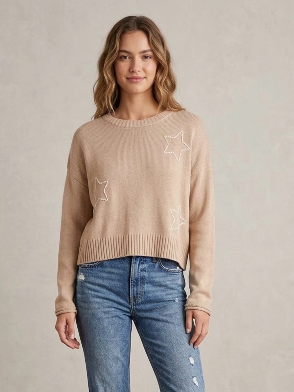 NWT Z Supply beige/tan Sienna Open Star Knit Sweater Birch Tan XS/S